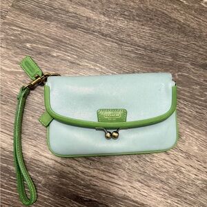 Coach Light Blue and Green Wristlet
